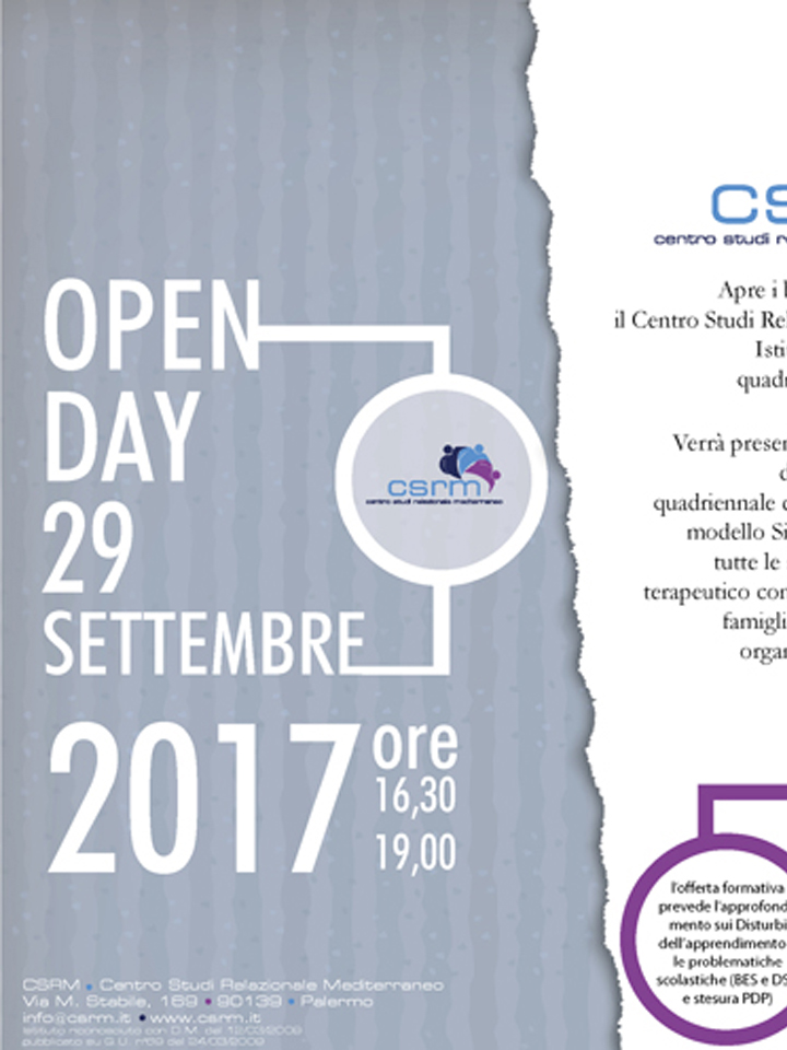 Venerdì 29/09/2017 "Open day" del C.S.R.M.